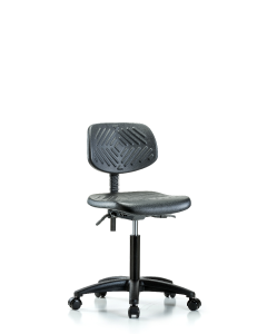 LabTech Seating LT40871 Class 10 Clean Room Vinyl Medium Bench Chair Chrome Base Chrome Foot Ring Chrome Casters Black 